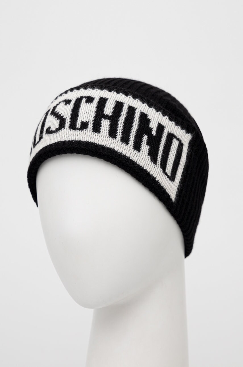 Вовняна шапка Moschino колір чорний з товстого трикотажу вовна