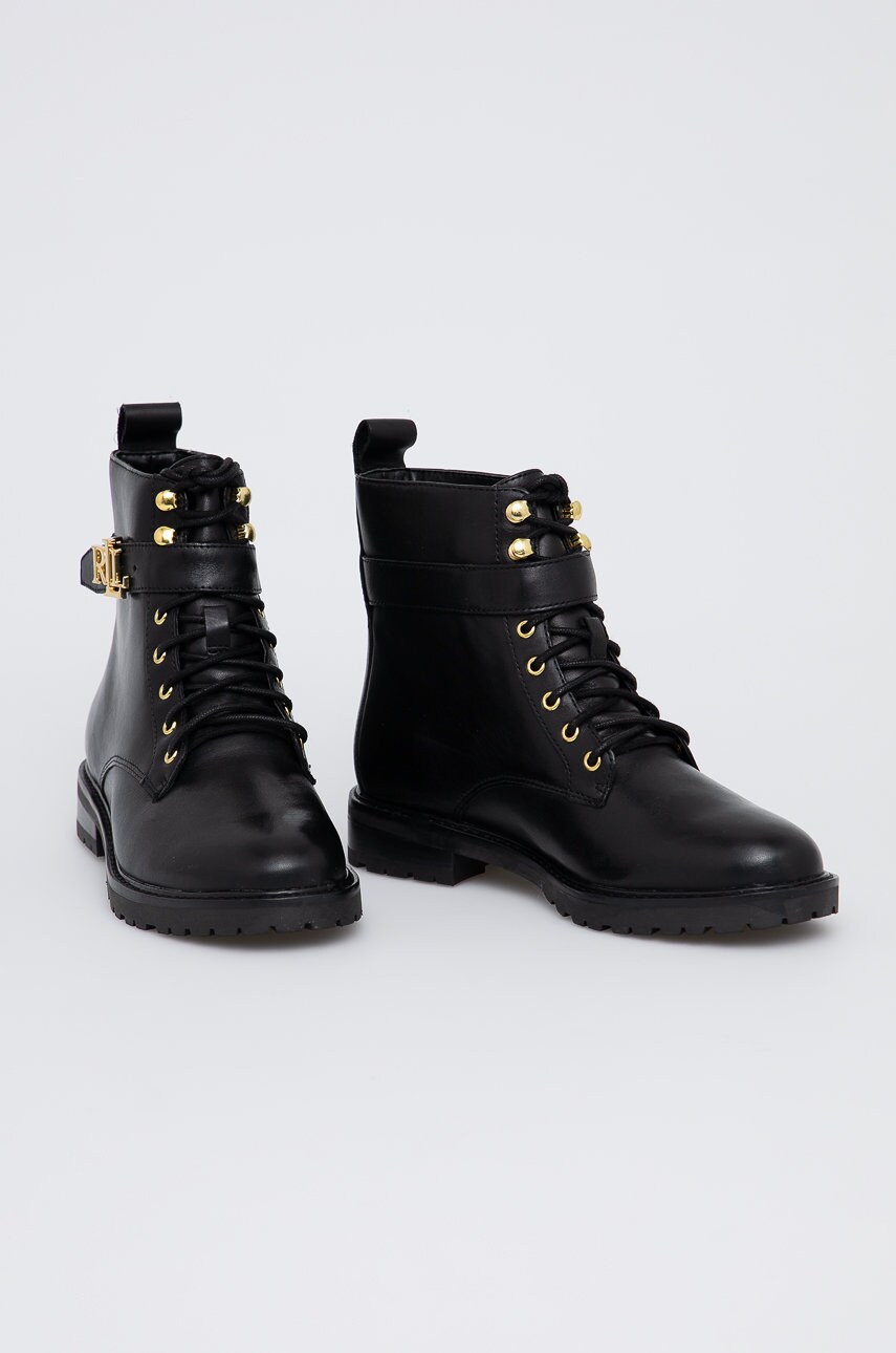 Шкіряні черевики Lauren Ralph Lauren Elridge жіночі колір чорний на плоскому ходу 802838413001