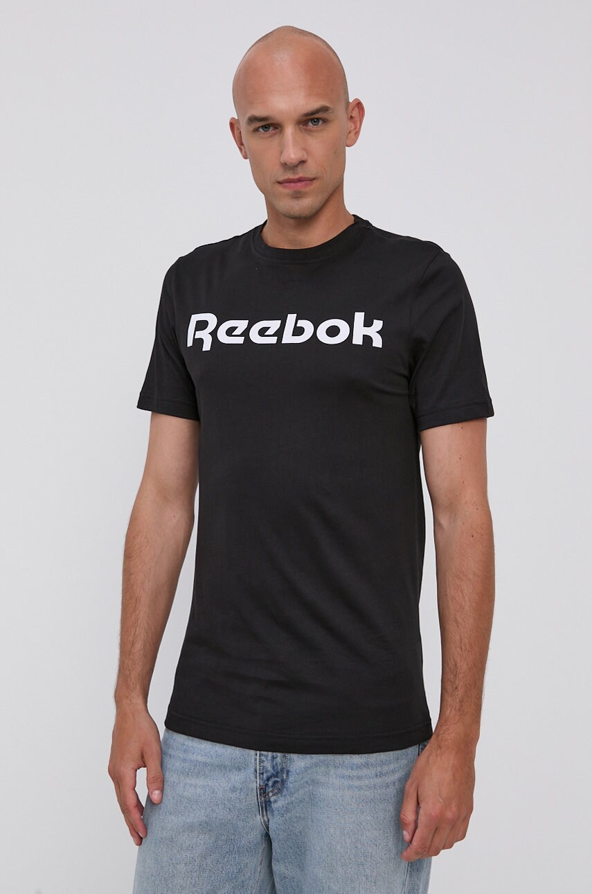 Бавовняна футболка Reebok Street GJ0136 колір чорний з принтом