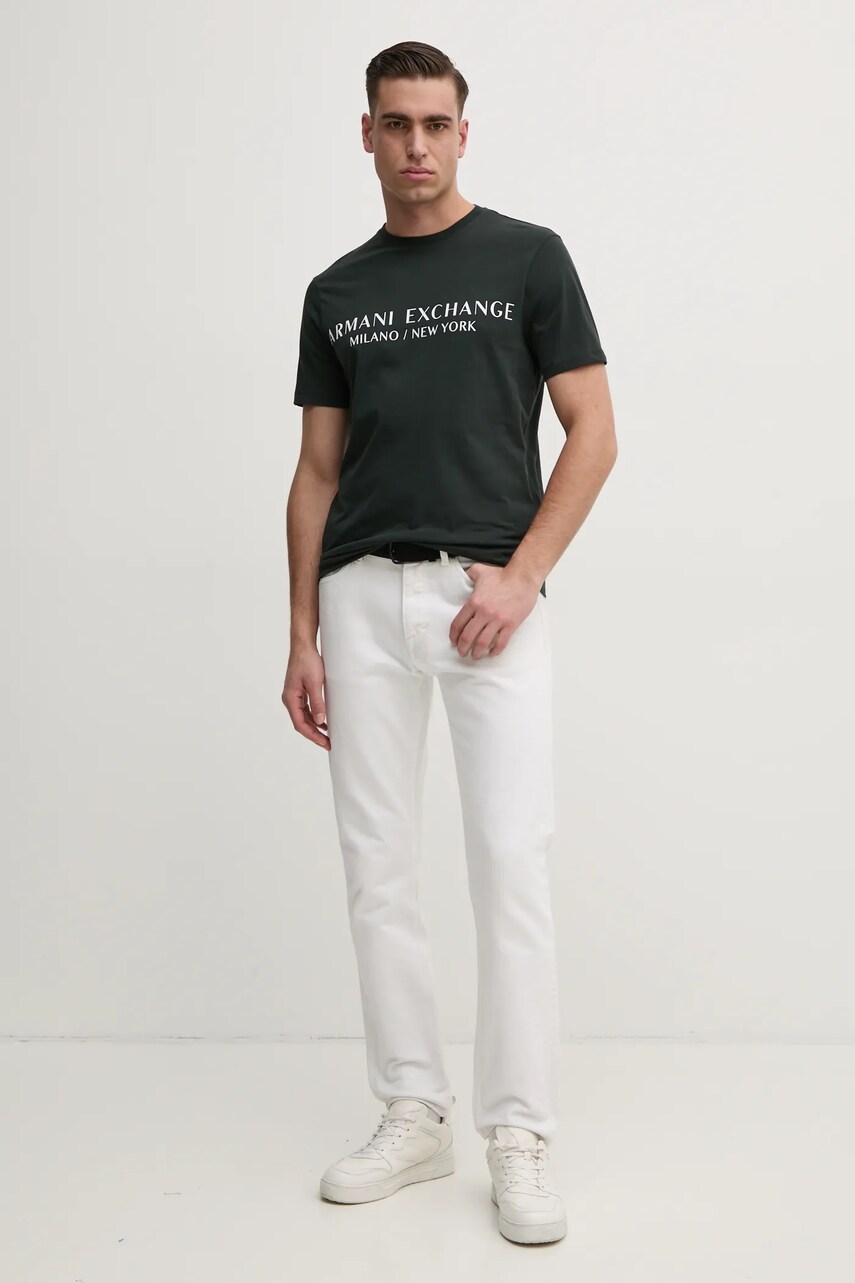 Бавовняна футболка Armani Exchange колір зелений з принтом