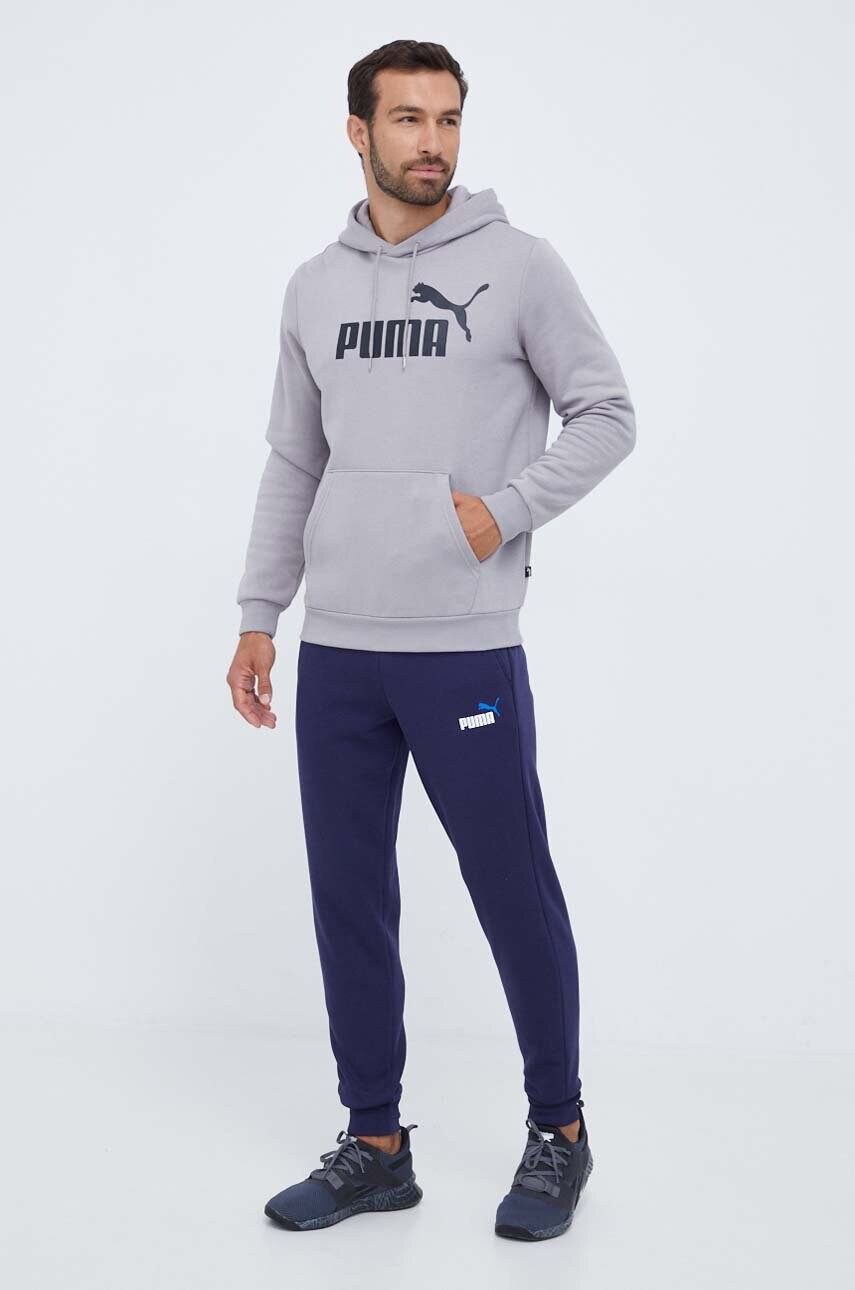 Кофта Puma чоловіча колір сірий з капюшоном з принтом