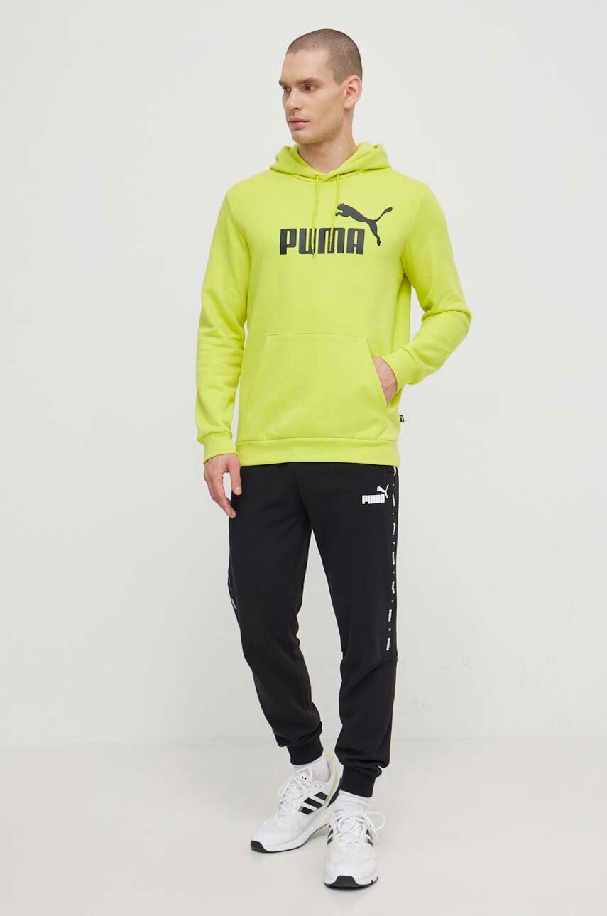 Кофта Puma чоловіча колір зелений з капюшоном з принтом