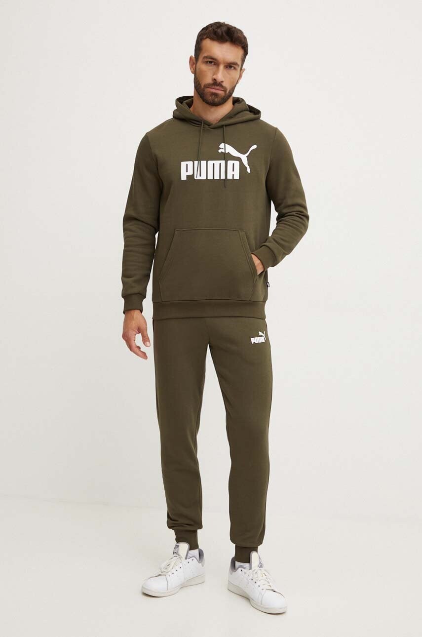 Кофта Puma чоловіча колір зелений з капюшоном з принтом
