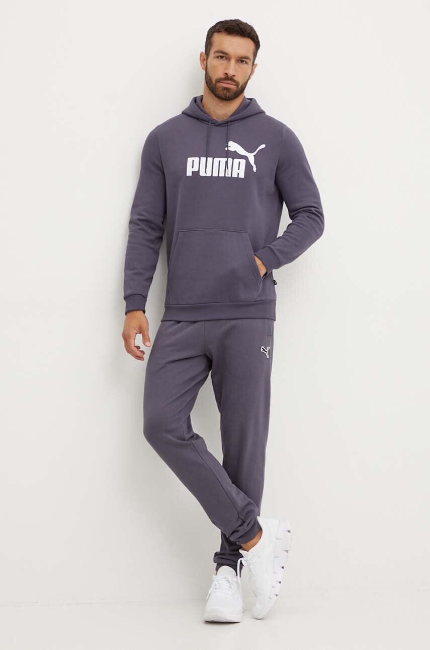Кофта Puma чоловіча колір сірий з капюшоном з принтом