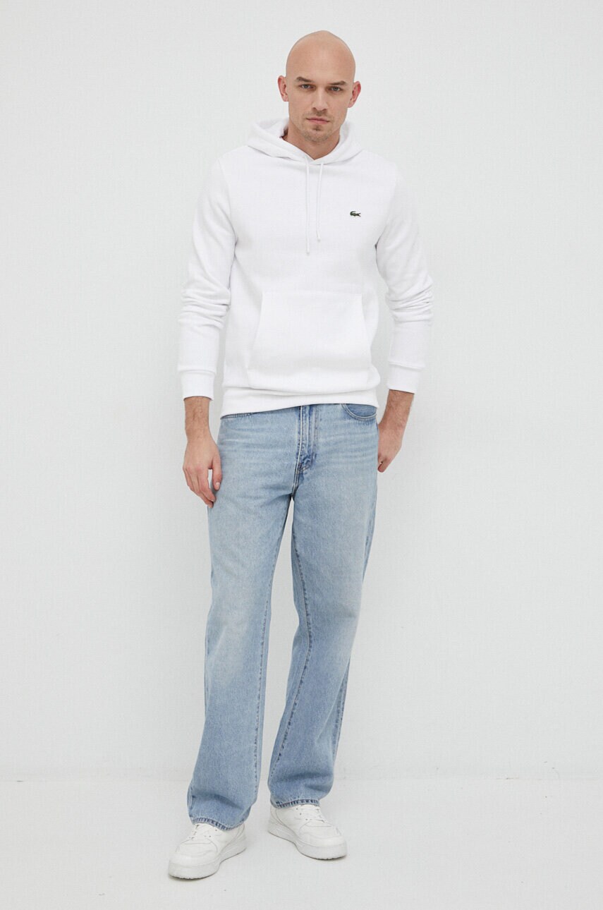 Кофта Lacoste колір білий з капюшоном однотонна