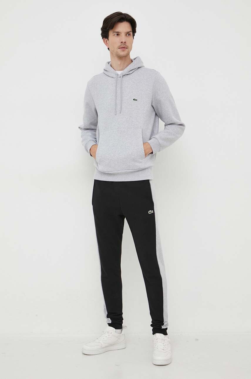 Кофта Lacoste колір сірий з капюшоном однотонна