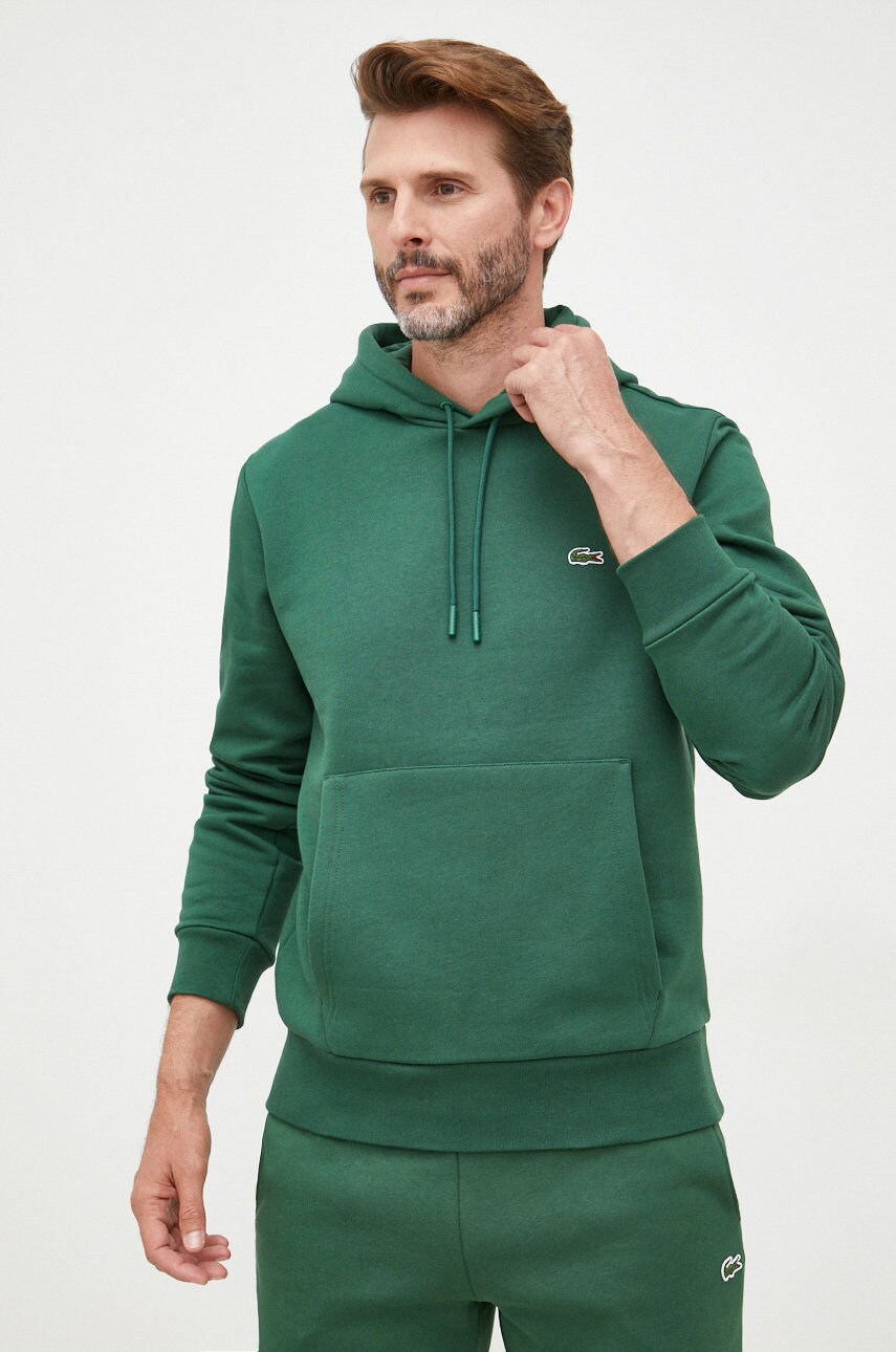 Кофта Lacoste колір зелений з капюшоном однотонна