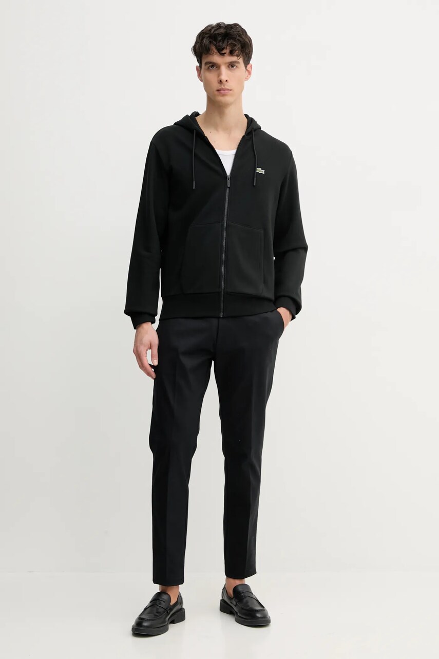 Кофта Lacoste чоловіча колір чорний з капюшоном однотонна
