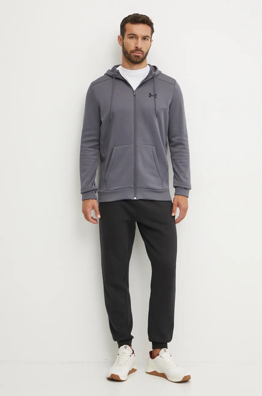 Кофта Under Armour колір сірий з капюшоном однотонна