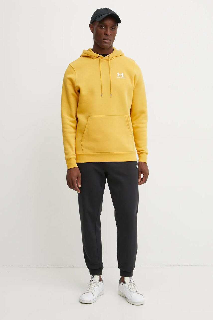 Кофта Under Armour Essential Fleece чоловіча колір коричневий з капюшоном з принтом 1373880