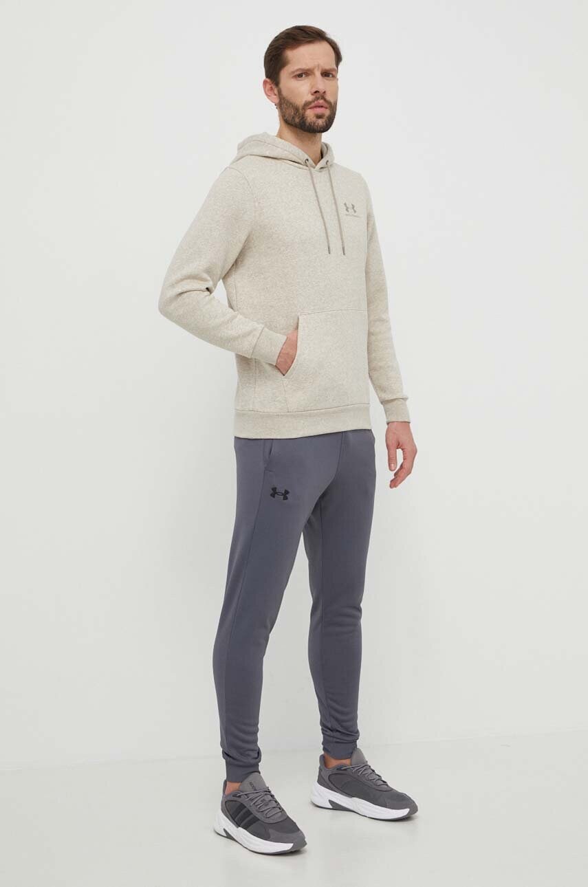 Кофта Under Armour чоловіча колір бежевий з капюшоном з принтом