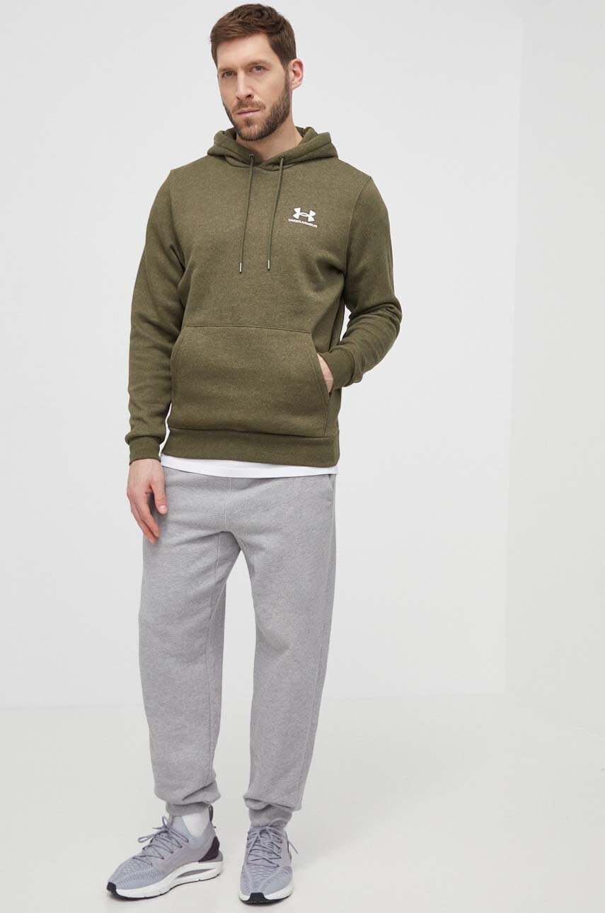 Кофта Under Armour чоловіча колір зелений з капюшоном з принтом