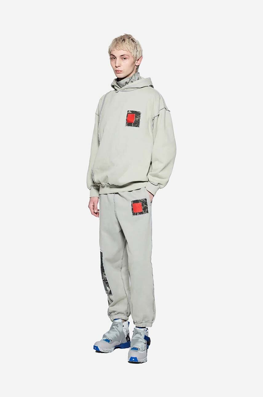Бавовняна кофта A-COLD-WALL* Relaxed Cubist Hoodie чоловіча колір сірий з капюшоном з аплікацією ACWMW088-COLDGREY