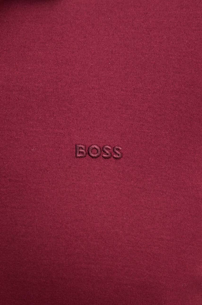 Бавовняний лонгслів BOSS колір бордовий однотонний 50468392