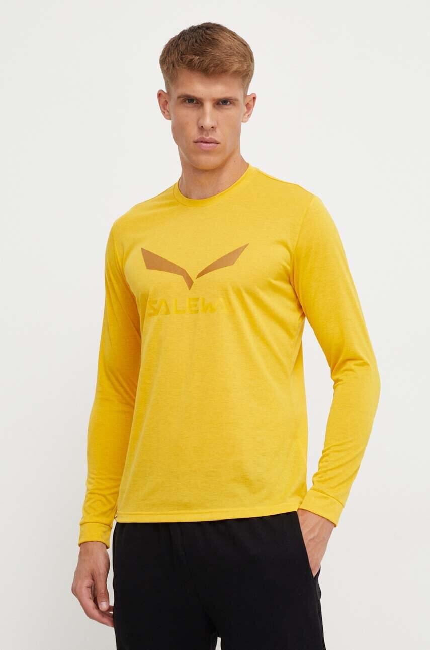 Спортивний лонгслів Salewa Solidlogo колір жовтий з принтом