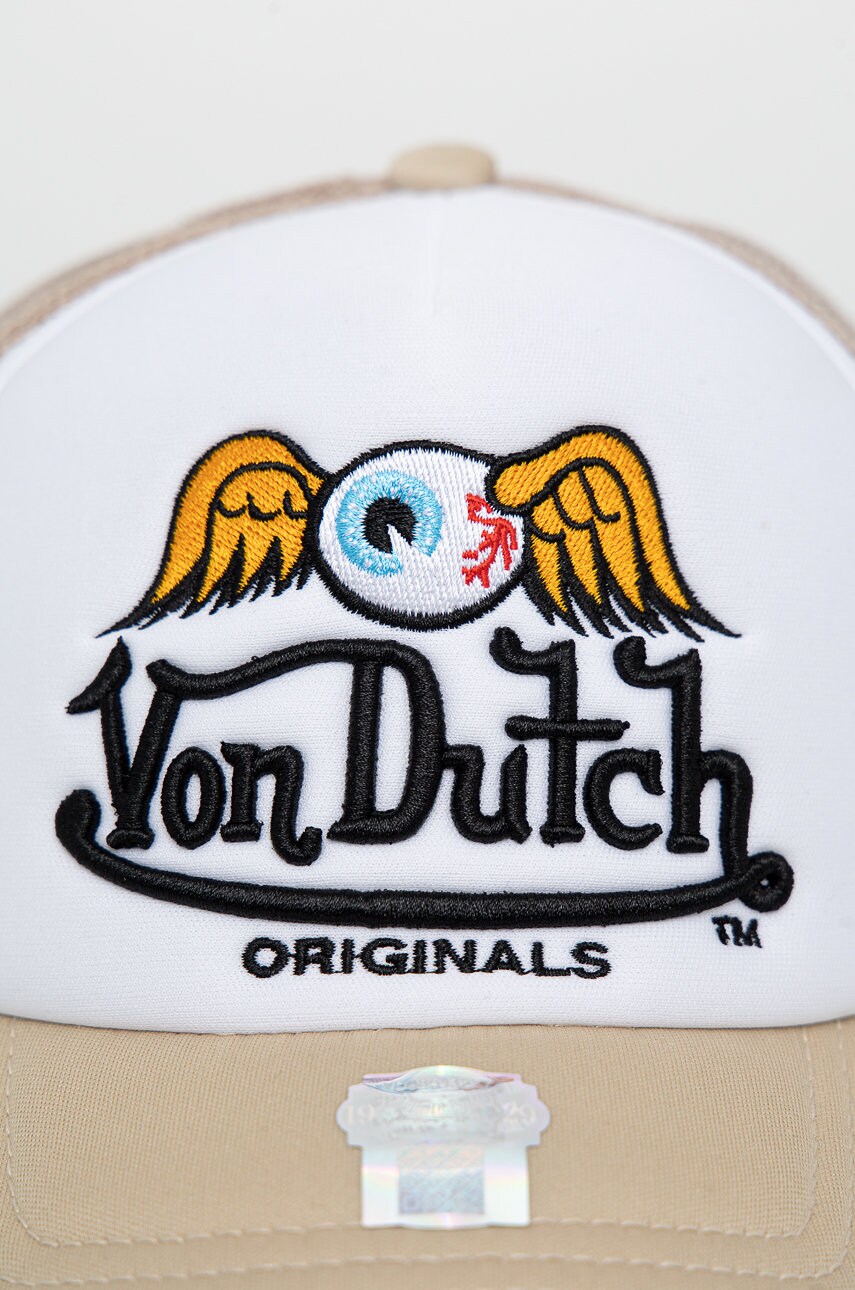 Кепка Von Dutch колір бежевий з аплікацією