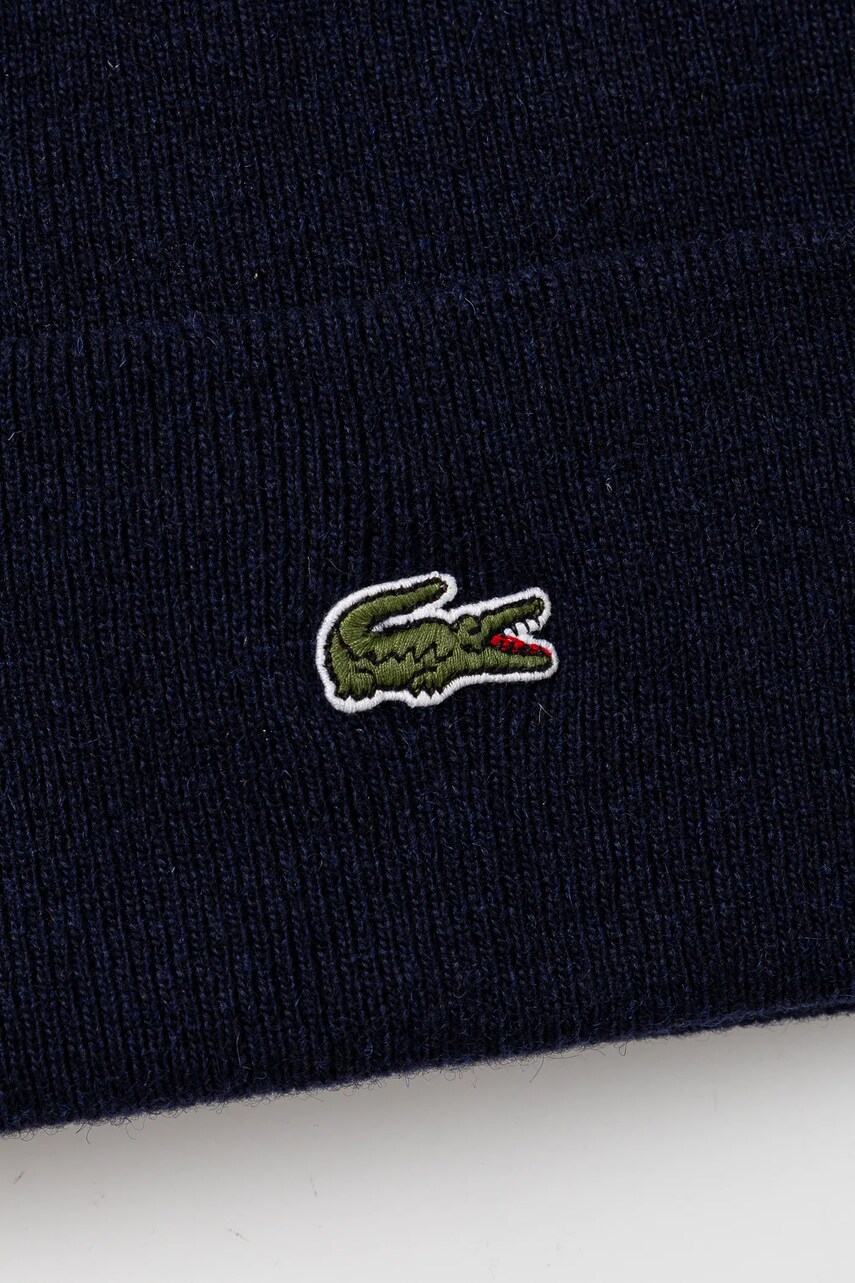 Вовняна шапка Lacoste колір синій вовна