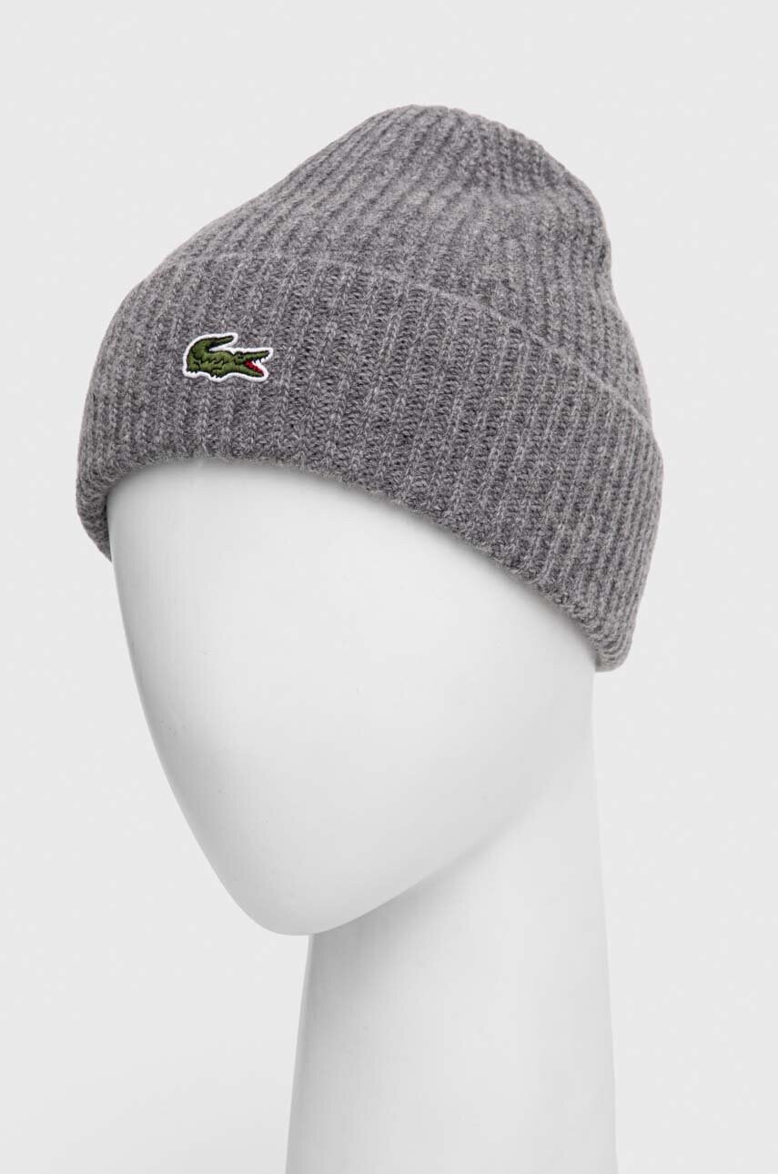 Вовняна шапка Lacoste колір сірий з тонкого трикотажу вовна