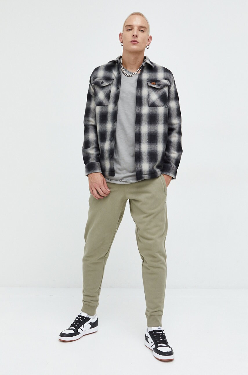 Сорочка з домішкою вовни Superdry чоловіча колір чорний regular класичний комір