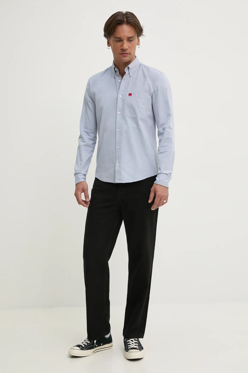 Бавовняна сорочка HUGO чоловіча slim комір button-down