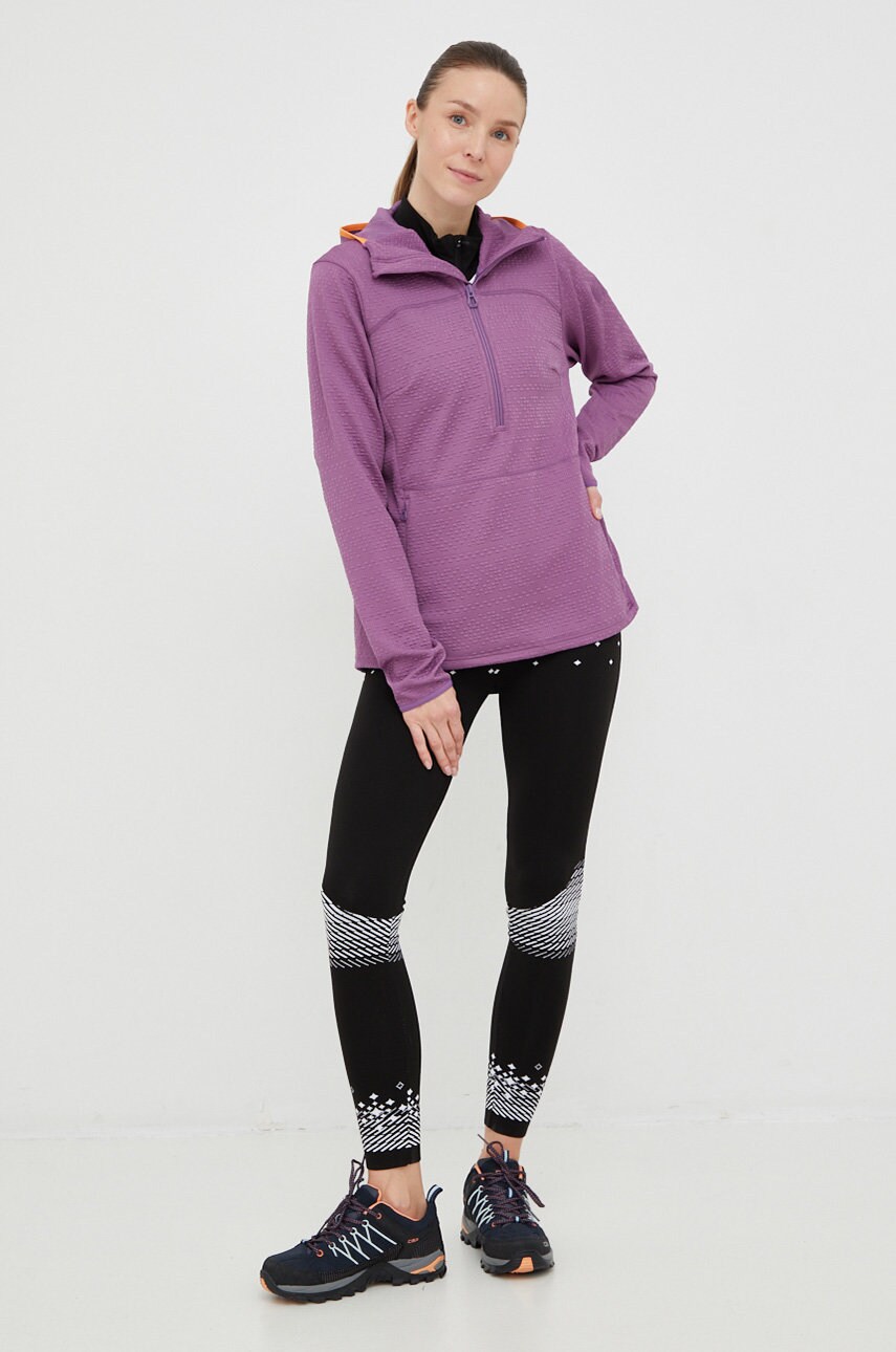 Спортивна кофта Helly Hansen Powderqueen жіноча колір фіолетовий з капюшоном однотонна