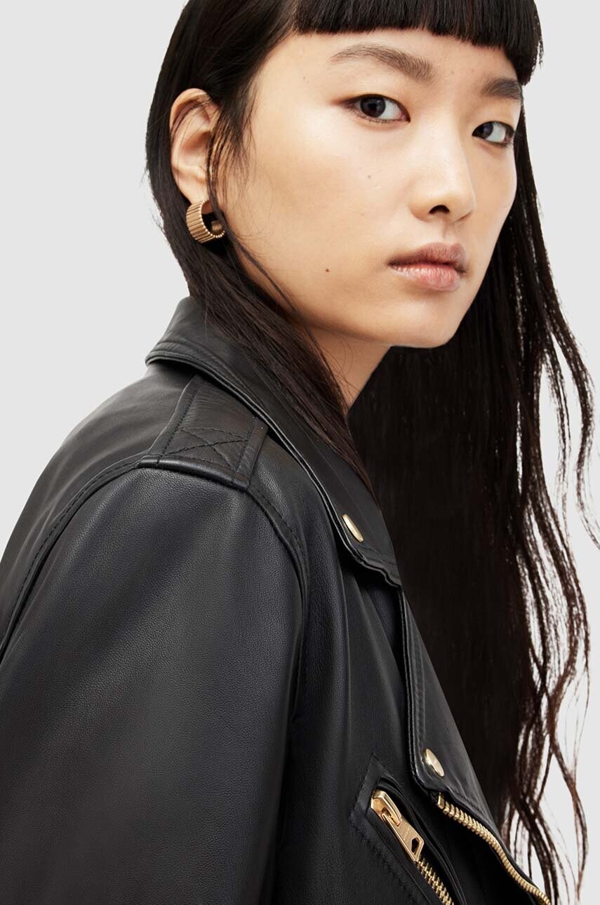 Шкіряна куртка AllSaints жіноча колір чорний перехідна