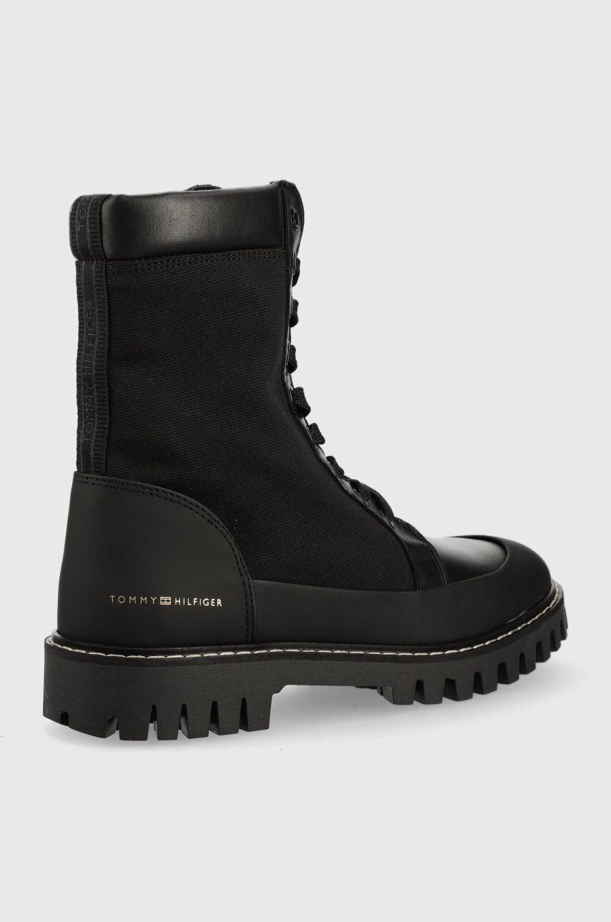 Черевики Tommy Hilfiger Th Casual Lace Up Boot жіночі колір чорний на плоскому ходу