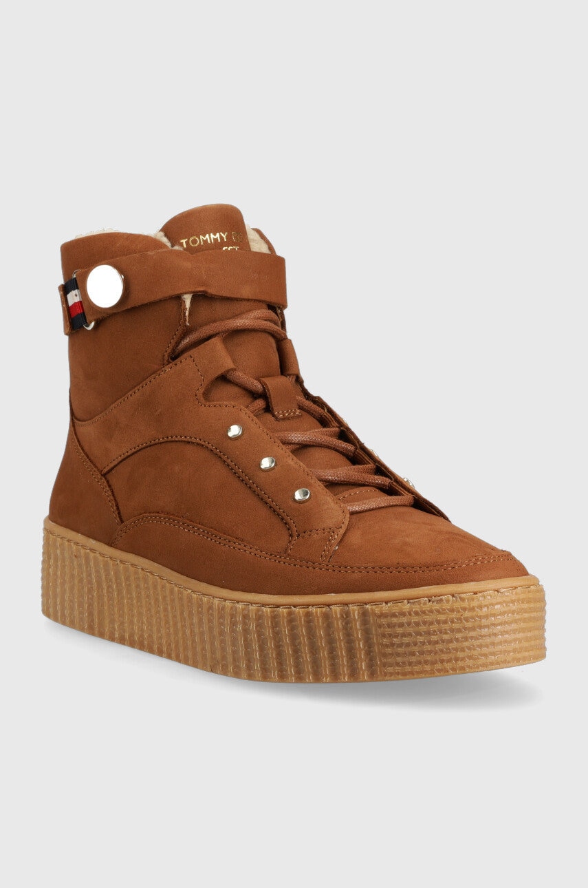 Шкіряні кросівки Tommy Hilfiger Warmlined Lace Up Boot колір коричневий