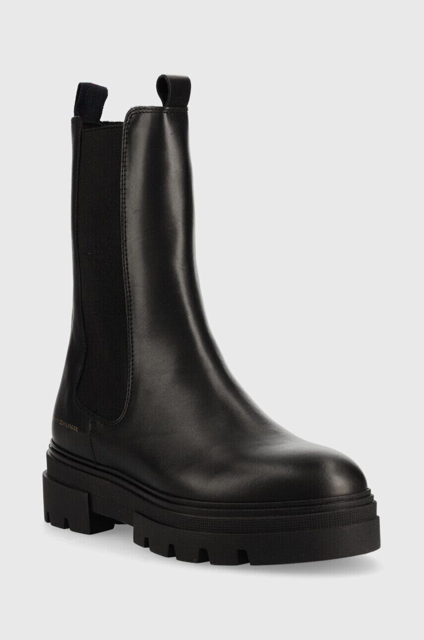 Шкіряні черевики Tommy Hilfiger Monochromatic Chelsea Boot жіночі колір чорний на плоскому ходу