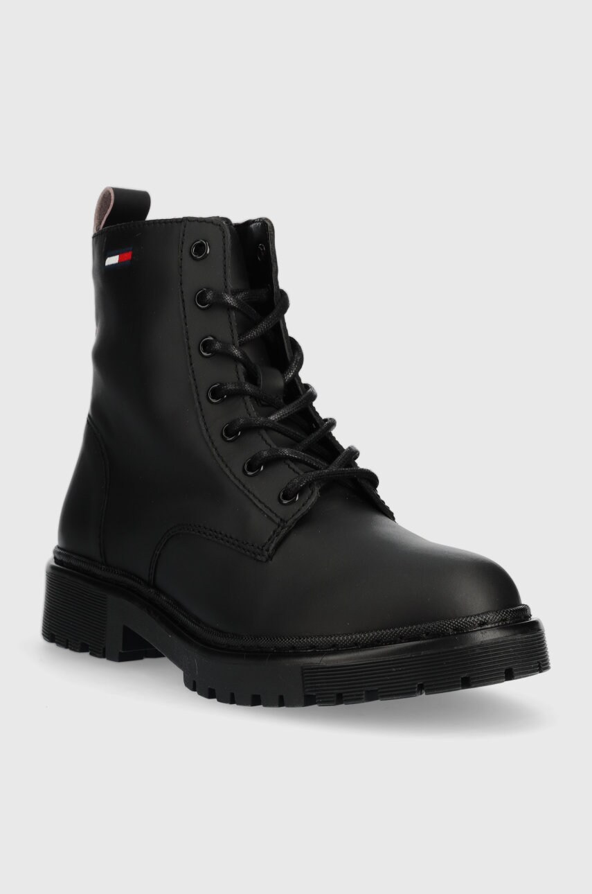 Черевики Tommy Jeans Tommy Jeans Lace Up Flat Boot жіночі колір чорний на плоскому ходу