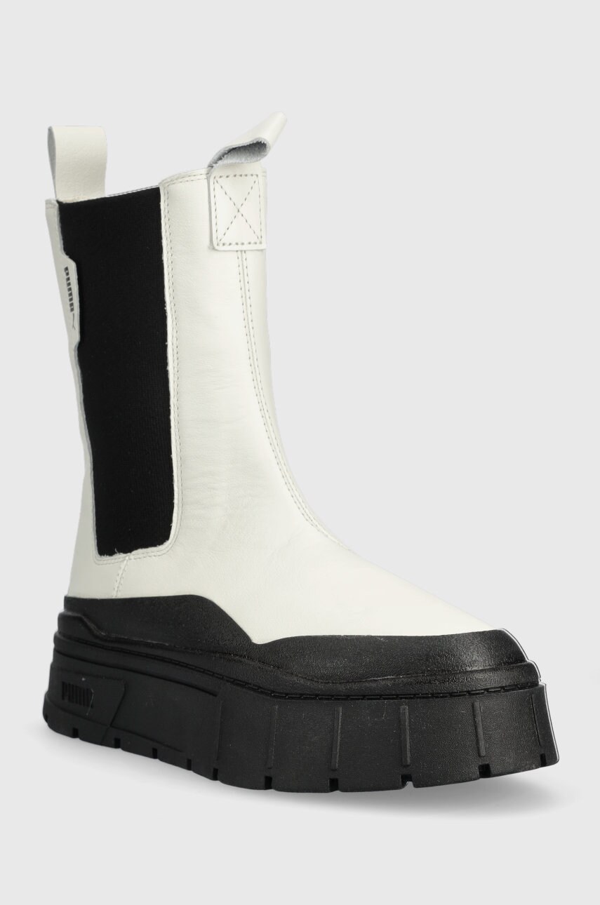 Шкіряні черевики Puma Mayze Stack жіночі колір білий на платформі 386272-01