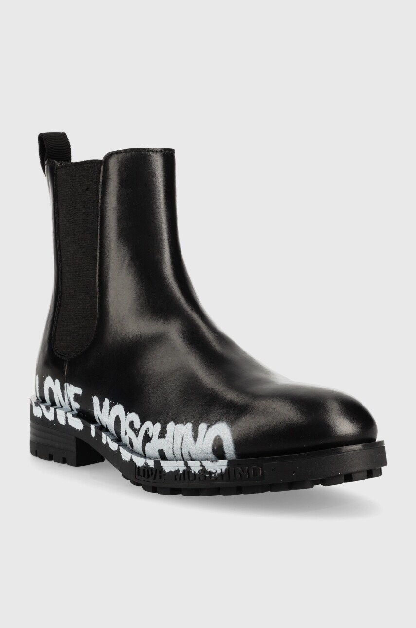 Шкіряні черевики Love Moschino жіночі колір чорний на плоскому ходу