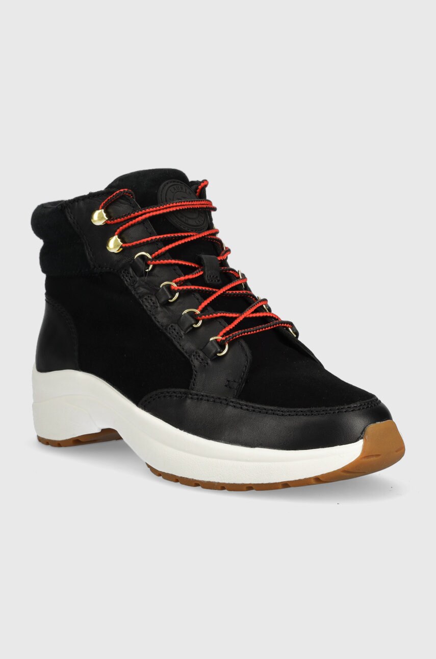 Шкіряні черевики Lauren Ralph Lauren Wpsuede Rylee жіночі колір чорний на плоскому ходу 802875308002