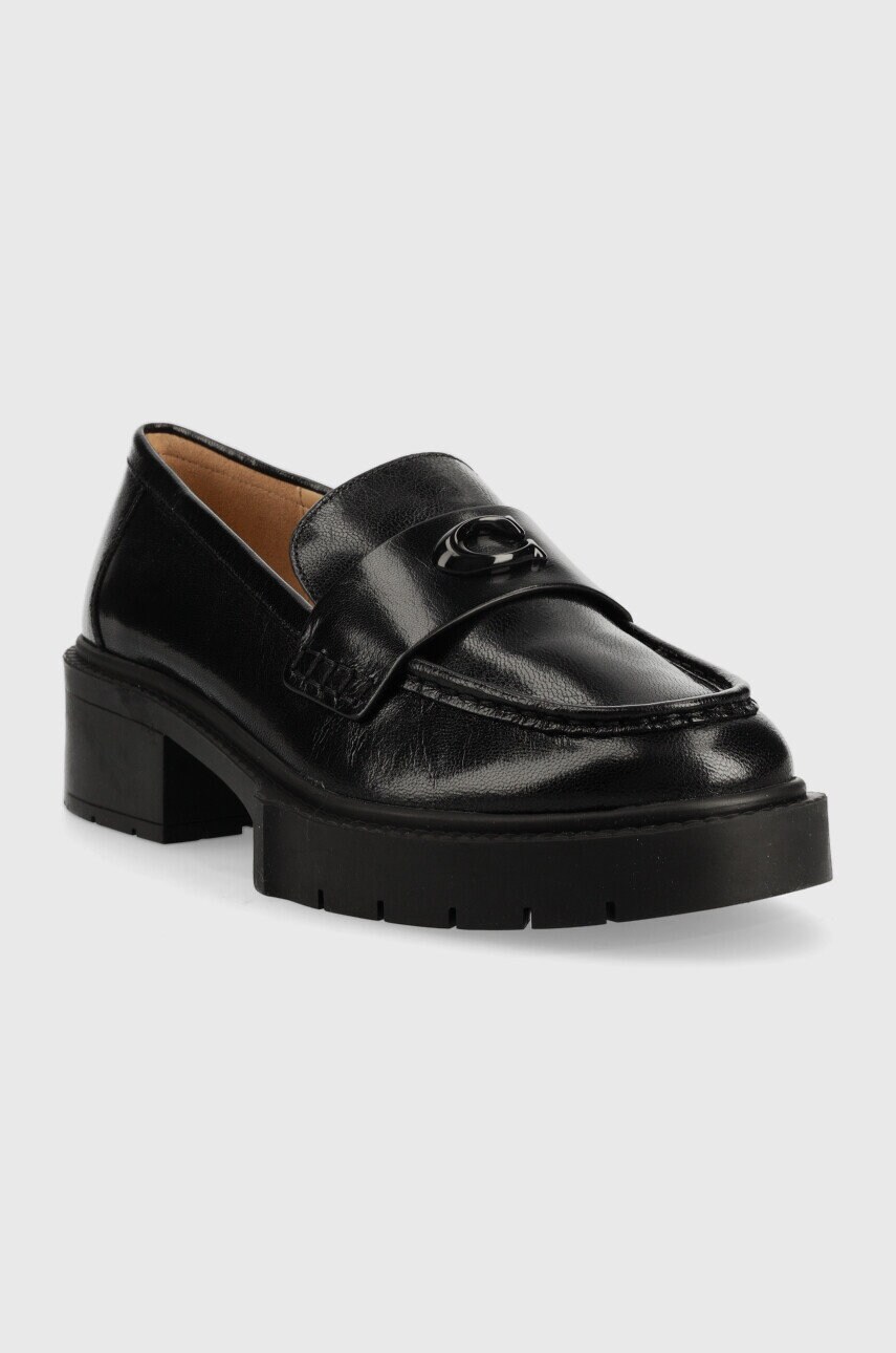 Шкіряні мокасини Coach Leah Loafer жіночі колір чорний на платформі CB990