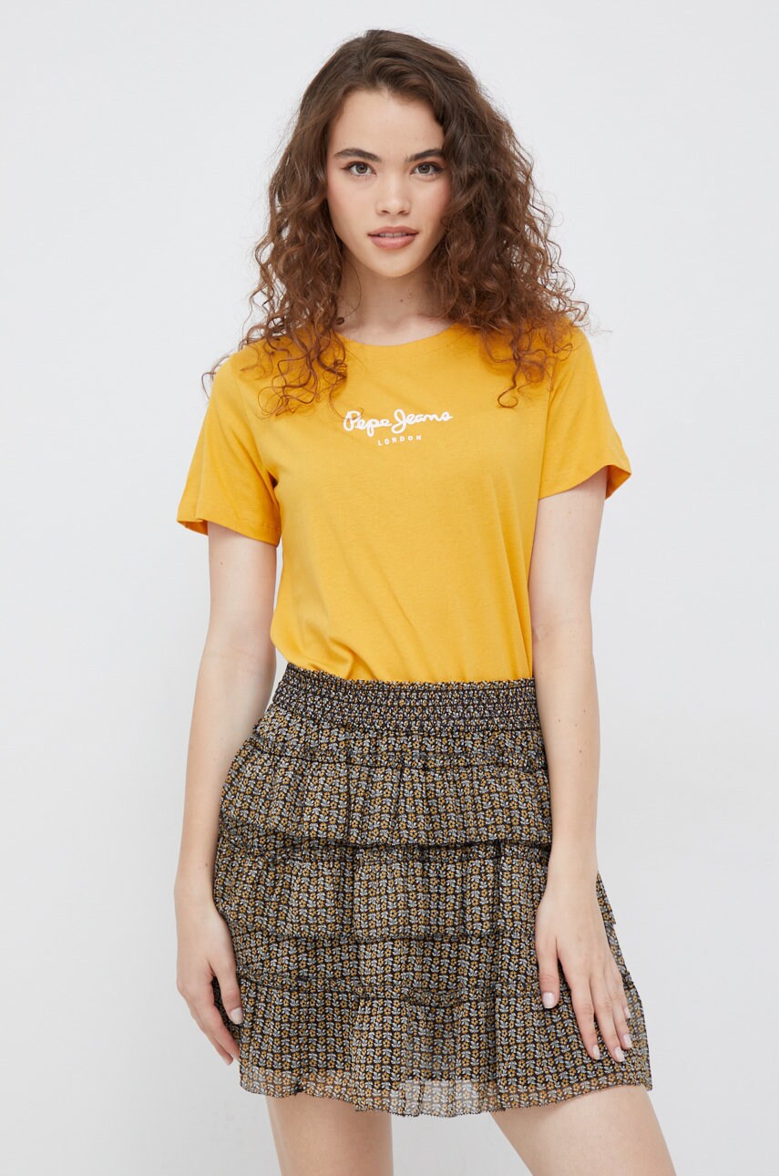 Спідниця Pepe Jeans колір зелений mini розкльошена