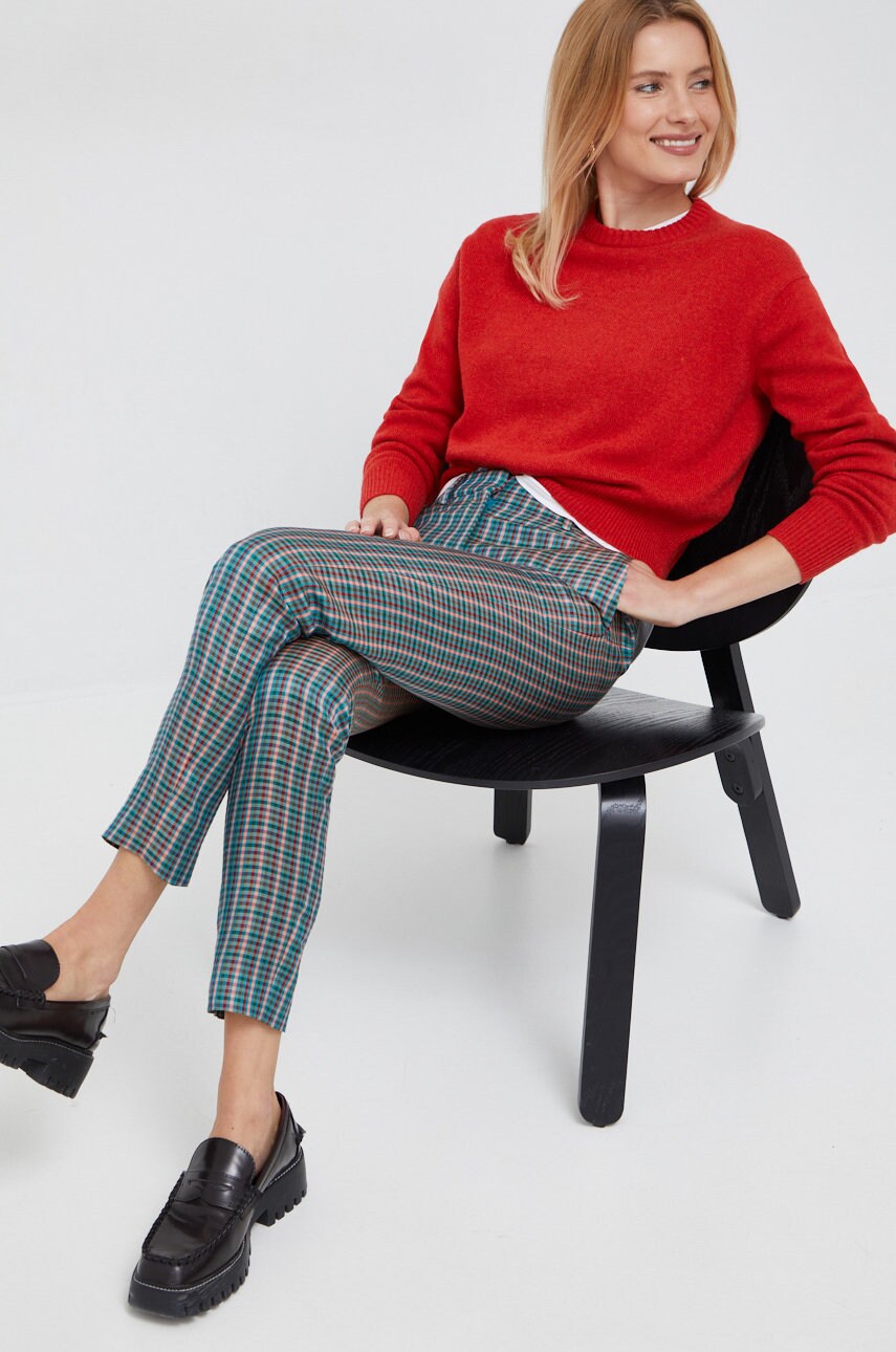 Штани з домішкою льону PS Paul Smith жіночі колір зелений фасон chinos середня посадка