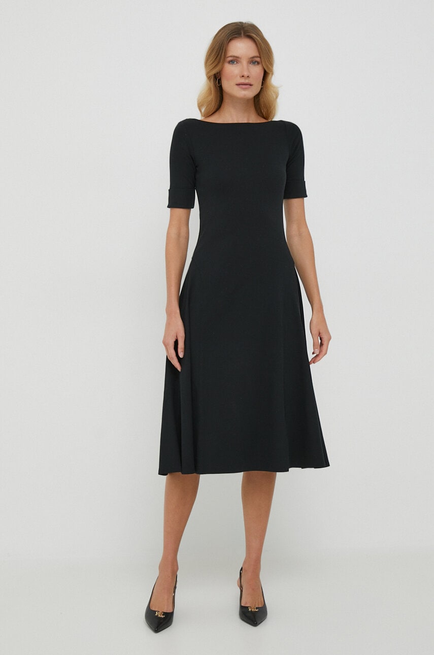 Сукня Lauren Ralph Lauren колір чорний midi розкльошена