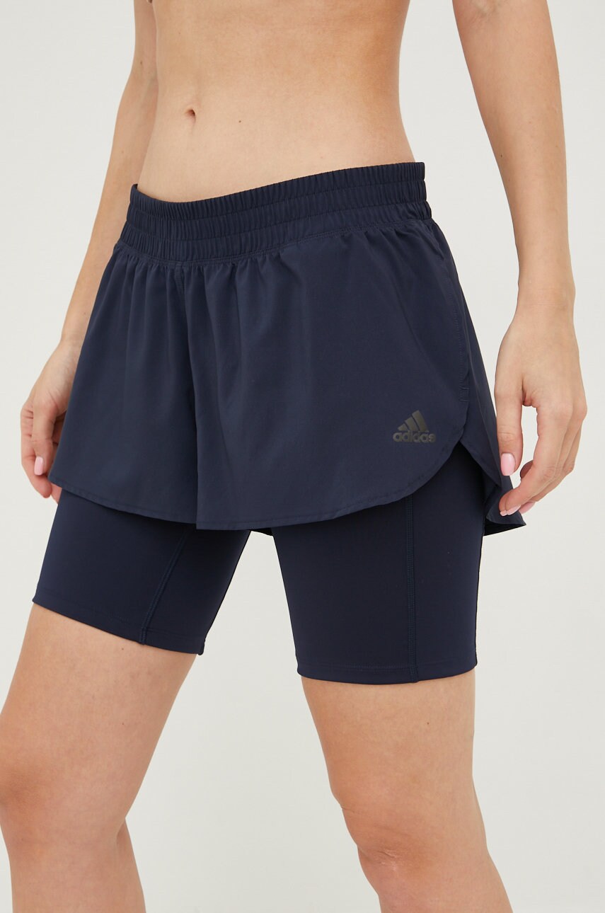 Шорти для бігу adidas Performance Run Icons жіночі колір синій однотонні середня посадка