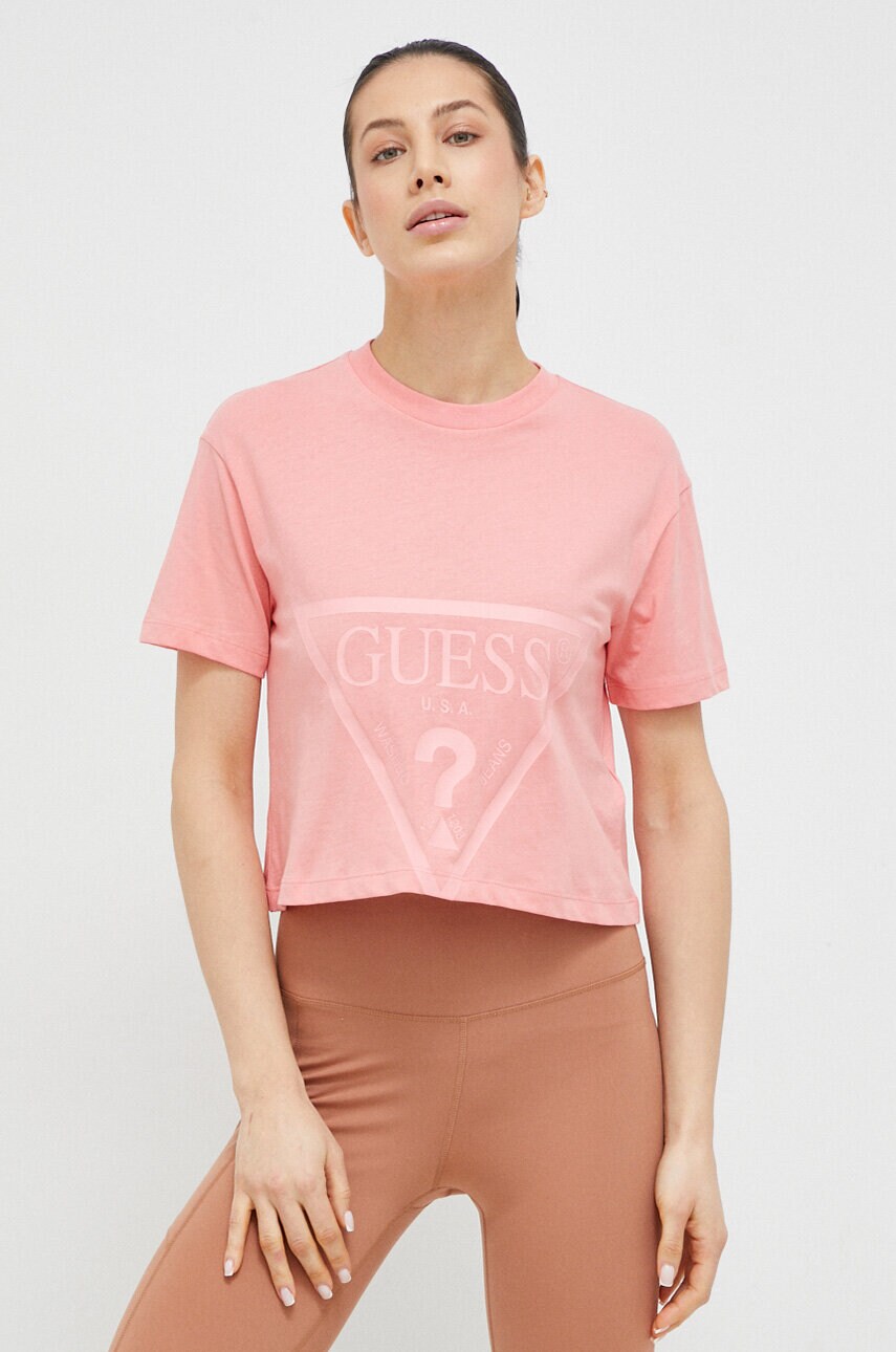 Бавовняна футболка Guess колір рожевий