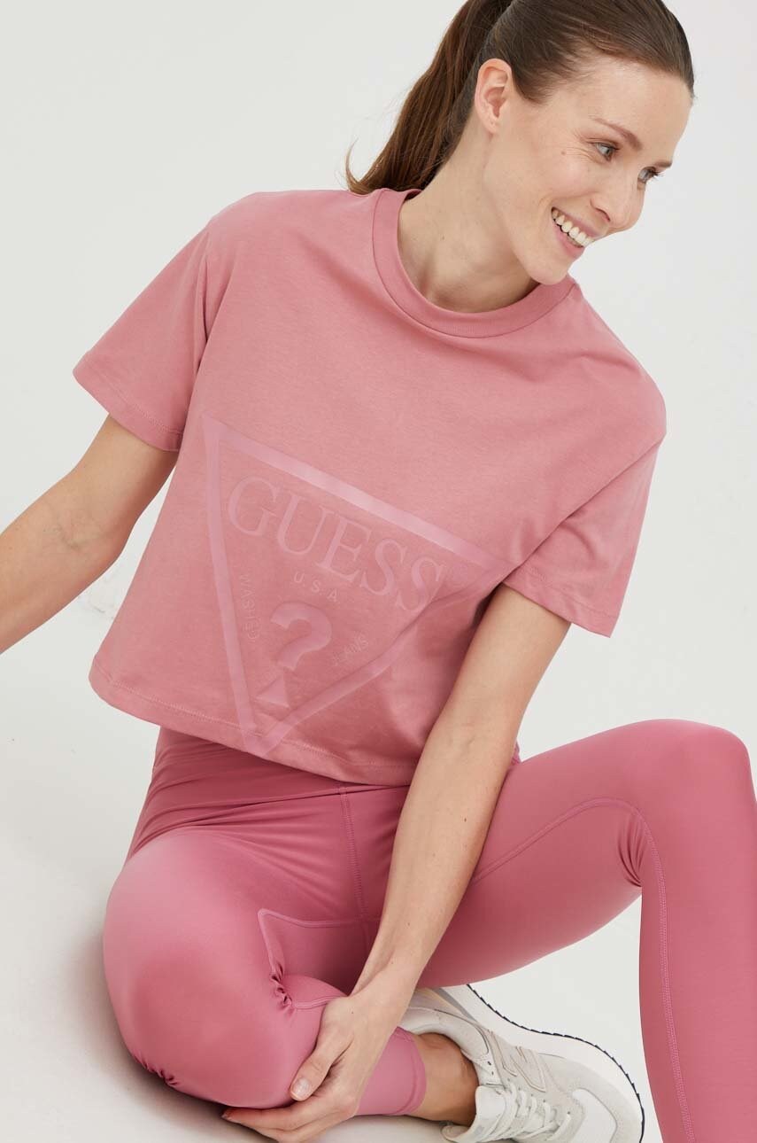 Бавовняна футболка Guess колір рожевий