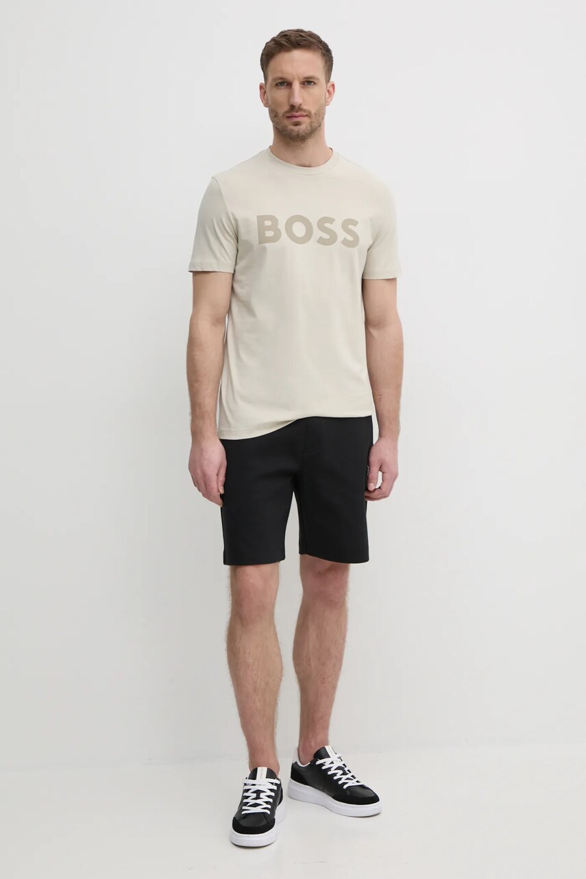 Бавовняна футболка BOSS BOSS CASUAL колір бежевий з принтом