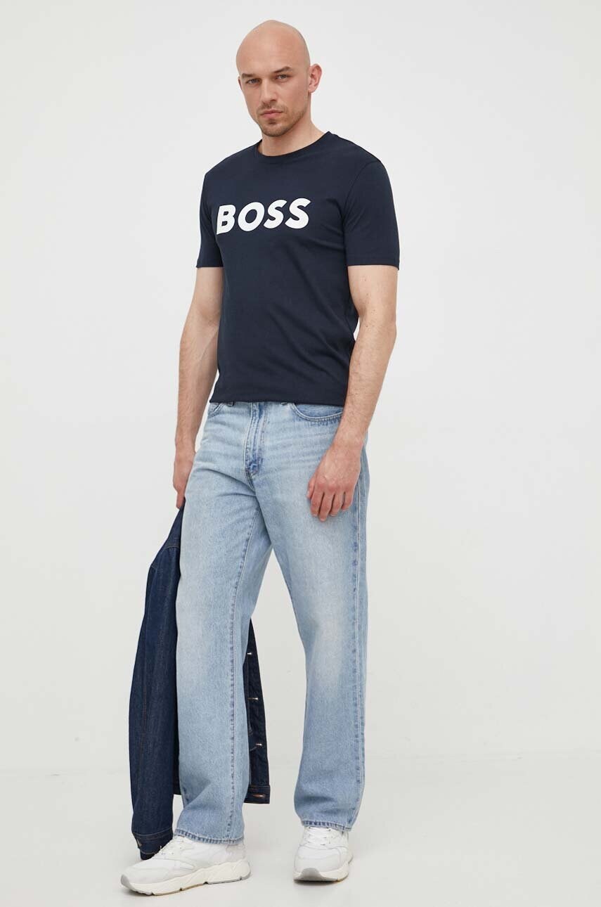 Бавовняна футболка BOSS BOSS CASUAL чоловіча  колір синій з принтом