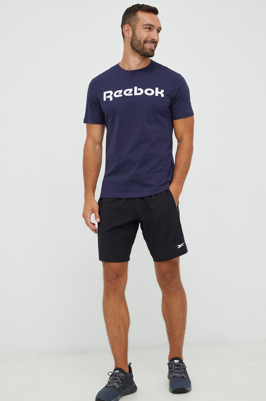 Бавовняна футболка Reebok колір синій з принтом