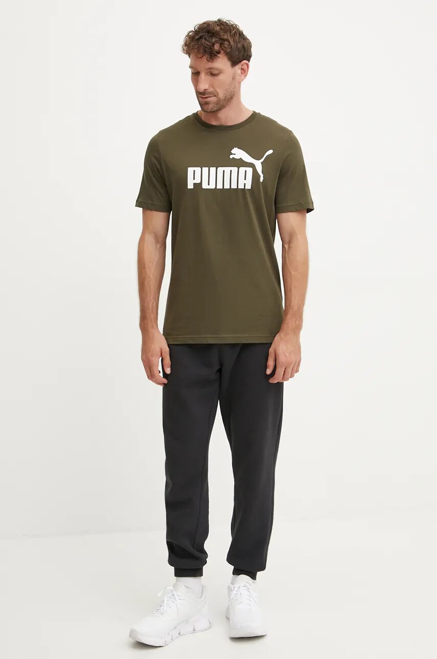 Бавовняна футболка Puma колір коричневий з принтом