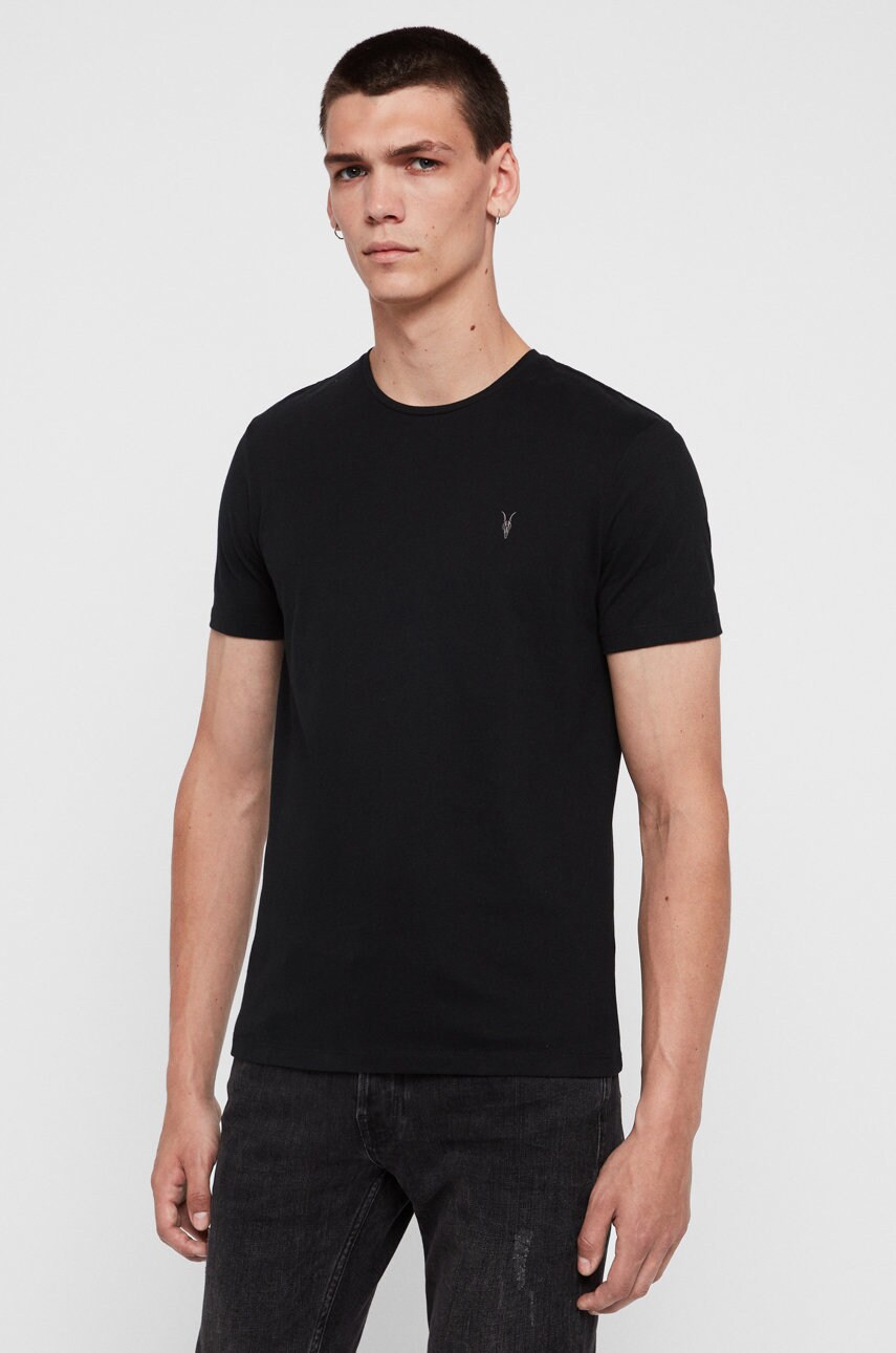 Бавовняна футболка AllSaints 3-pack колір чорний однотонна