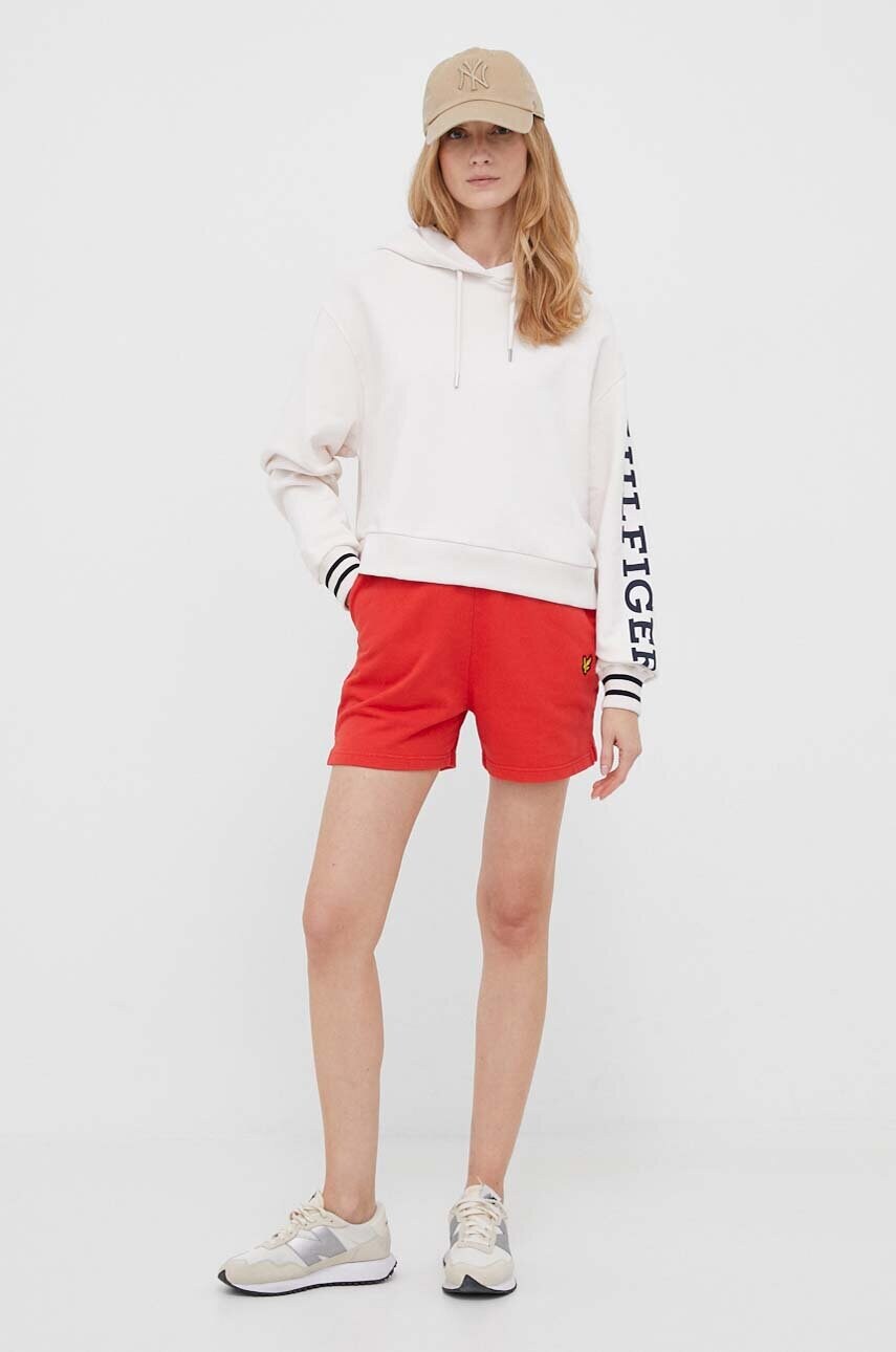 Бавовняна кофта Tommy Hilfiger жіноча колір рожевий з капюшоном з принтом