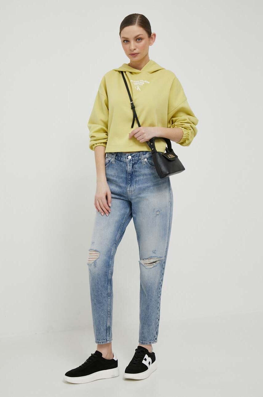 Кофта Calvin Klein Jeans жіноча колір зелений з капюшоном з принтом