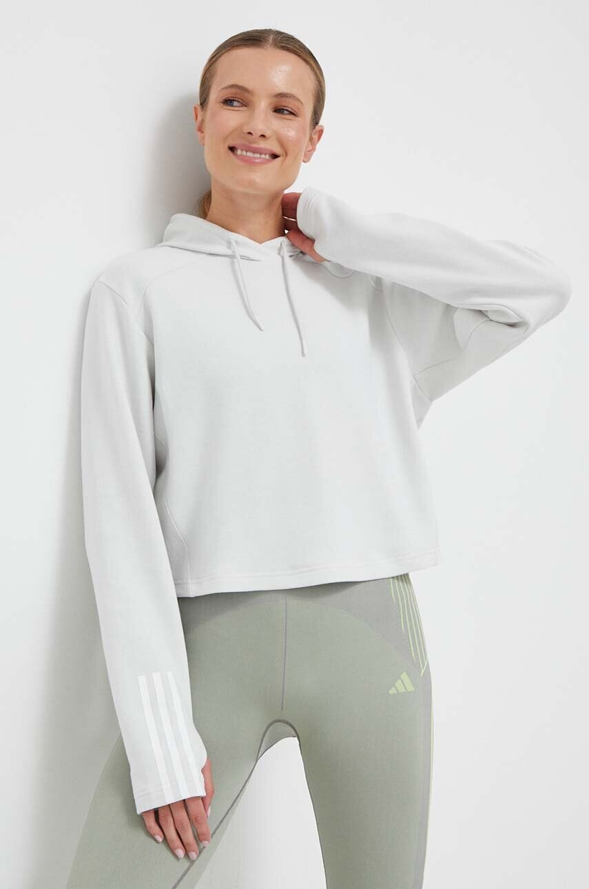 Тренувальна кофта adidas Performance колір сірий з капюшоном з принтом