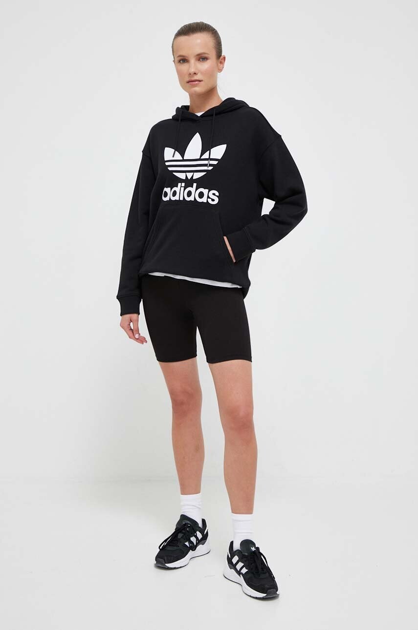 Бавовняна кофта adidas Originals жіноча колір чорний з капюшоном з принтом