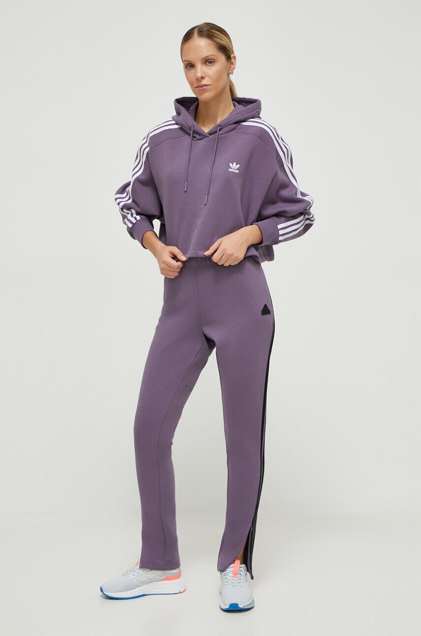 Кофта adidas Originals жіноча колір фіолетовий з капюшоном візерунок